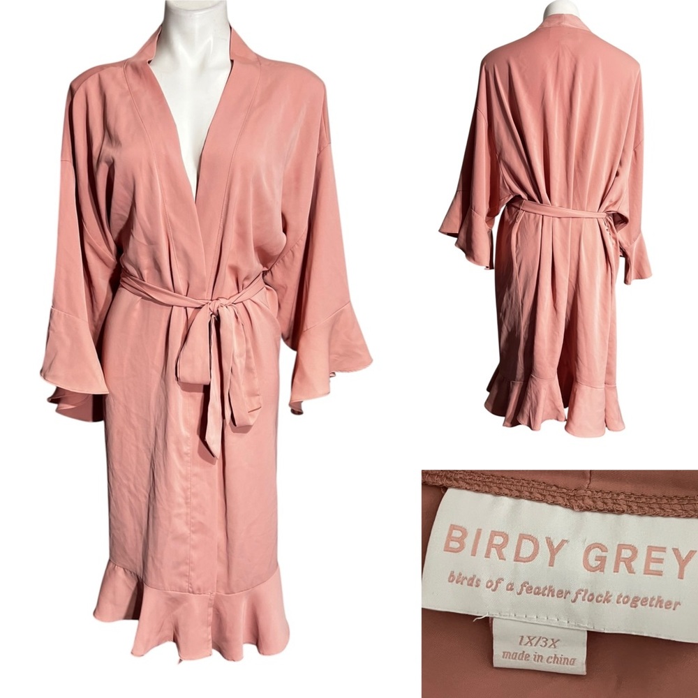 Birdy‎ Grey Kenny matte satin robe 1x/3x dusty rose pink Kimono wedding bridal